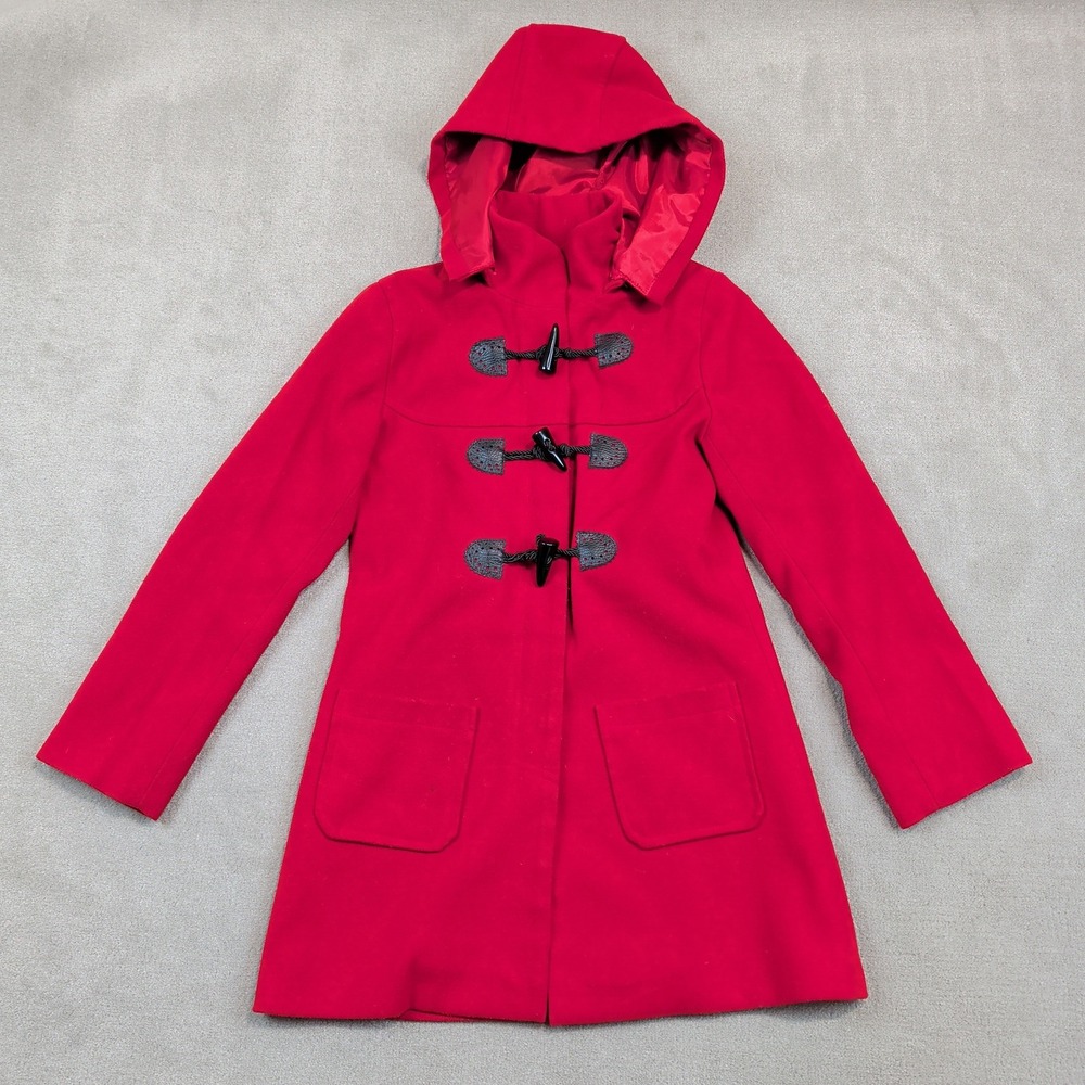 Tyess Vintage Hooded Toggle Duffle Coat 10A Red Dark Academia Preppy Twee